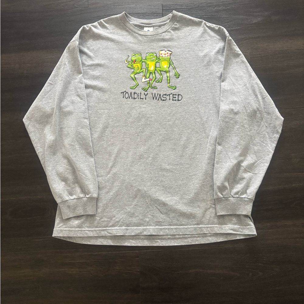 Vintage Y2K TOADILY WASTED BEER WINE DRUNK College Frat Party Long Sleeve Shirt